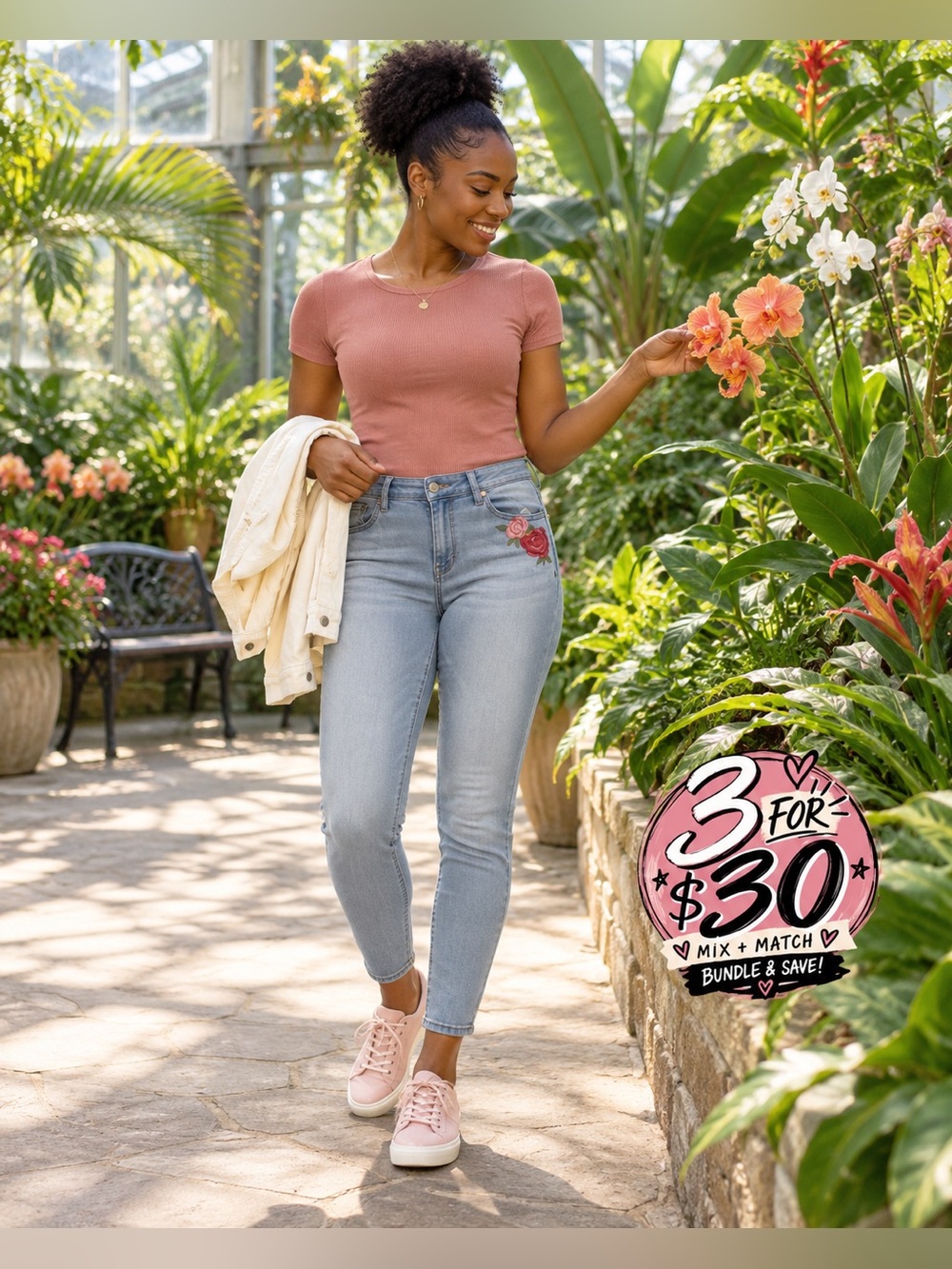 Artisan NY Floral Embroidered Skinny Ankle Jeans